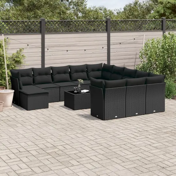 Gossi set mobilier de gradina cu perne, 13 piese, negru, poliratan
