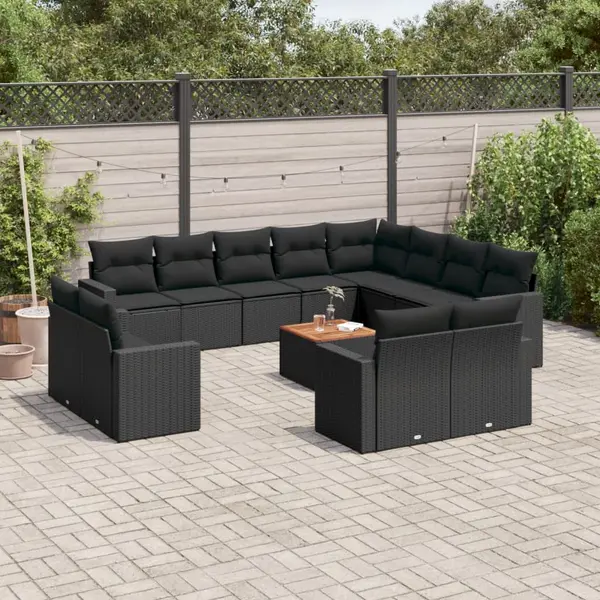 Gossi set mobilier de gradina cu perne, 13 piese, negru, poliratan