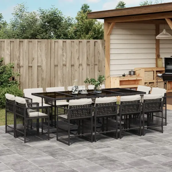 Gossi set mobilier de gradina cu perne, 13 piese, negru, poliratan