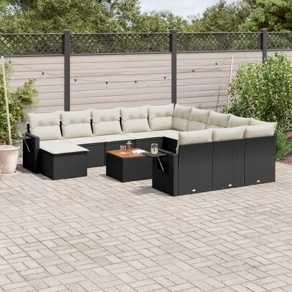Gossi set mobilier de gradina cu perne, 13 piese, negru, poliratan