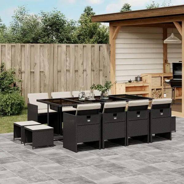 Gossi set mobilier de gradina cu perne, 13 piese, negru, poliratan