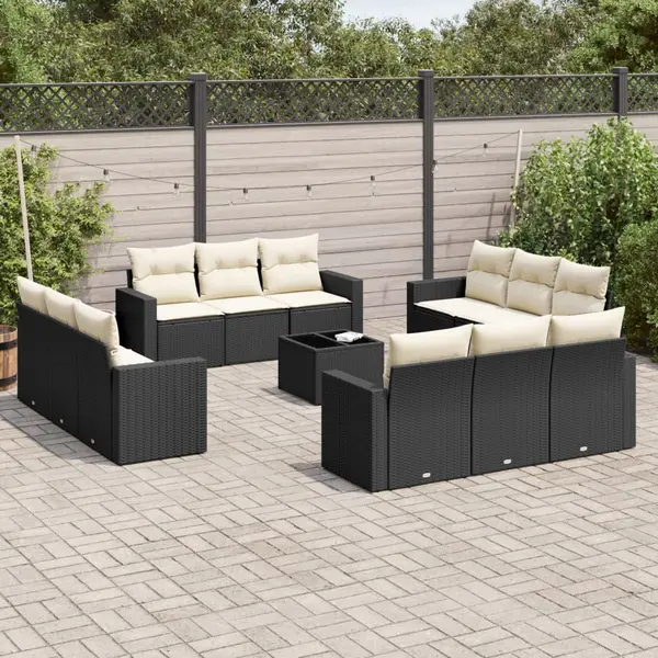 Gossi set mobilier de gradina cu perne, 13 piese, negru, poliratan
