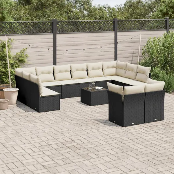 Gossi set mobilier de gradina cu perne, 13 piese, negru, poliratan
