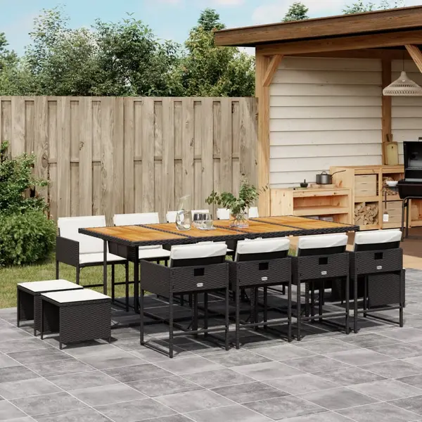 Gossi set mobilier de gradina cu perne, 13 piese, negru, poliratan