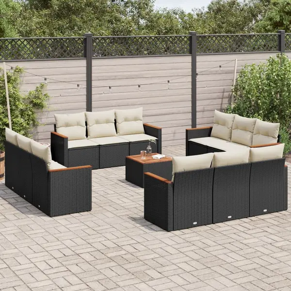 Gossi set mobilier de gradina cu perne, 13 piese, negru, poliratan
