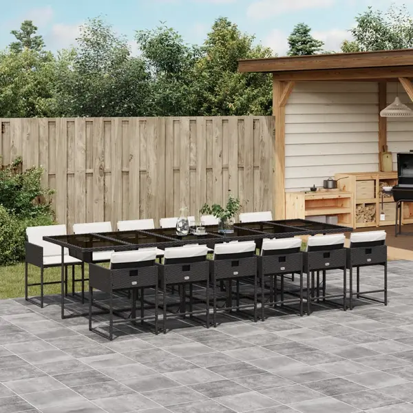 Gossi set mobilier de gradina cu perne, 13 piese, negru, poliratan