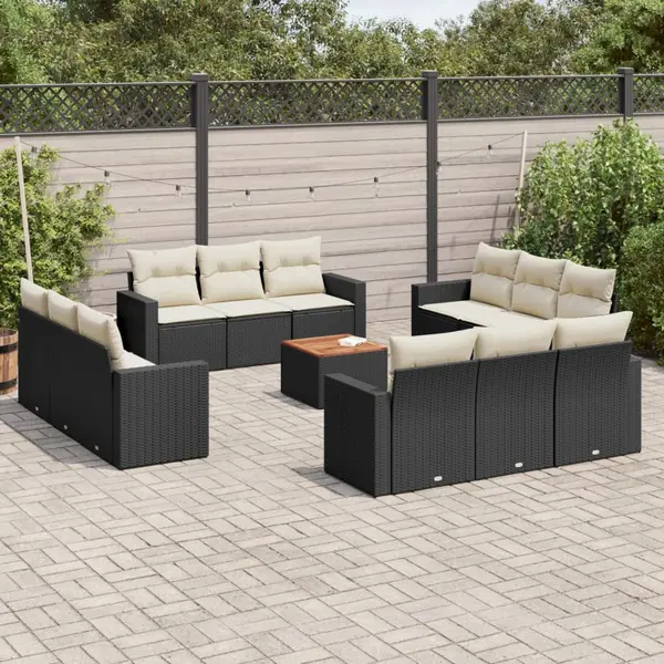 Gossi set mobilier de gradina cu perne, 13 piese, negru, poliratan