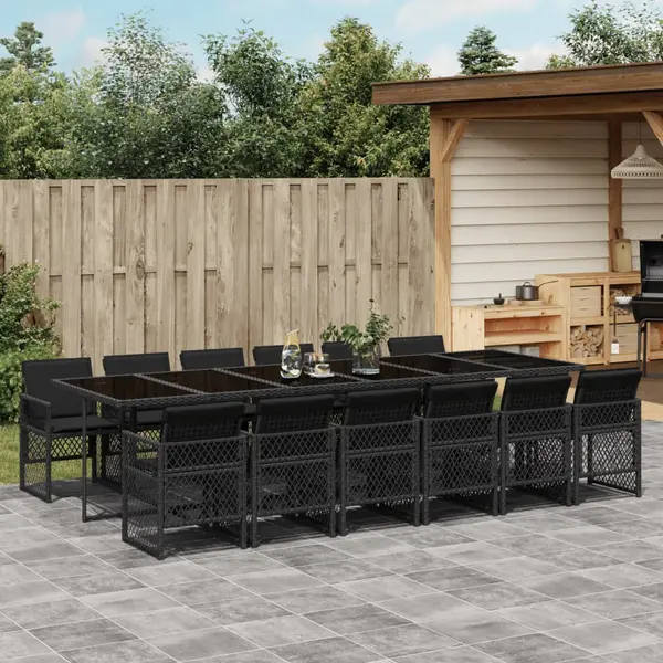 Gossi set mobilier de gradina cu perne, 13 piese, negru, poliratan