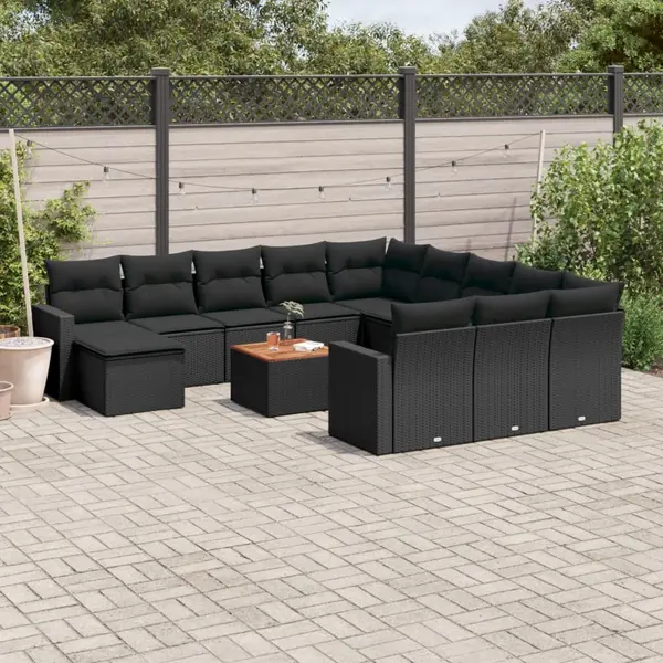 Gossi set mobilier de gradina cu perne, 13 piese, negru, poliratan