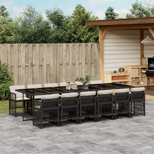 Gossi set mobilier de gradina cu perne, 13 piese, negru, poliratan