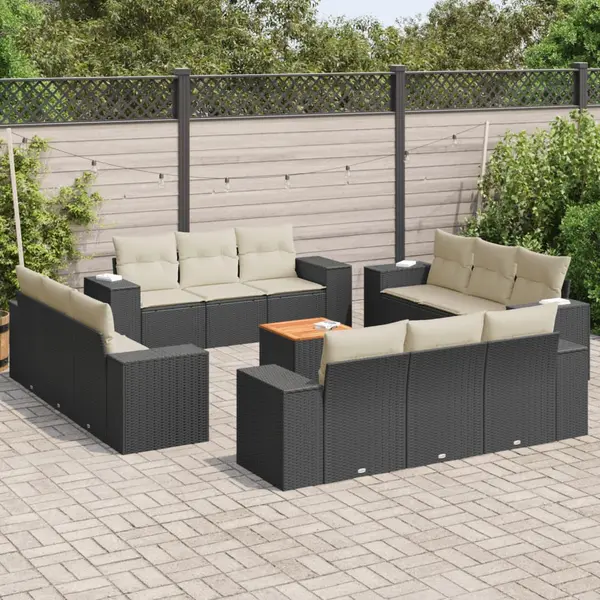 Gossi set mobilier de gradina cu perne, 13 piese, negru, poliratan