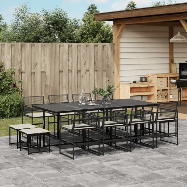 Gossi set mobilier de gradina cu perne, 13 piese, negru, poliratan