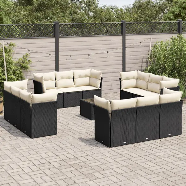 Gossi set mobilier de gradina cu perne, 13 piese, negru, poliratan