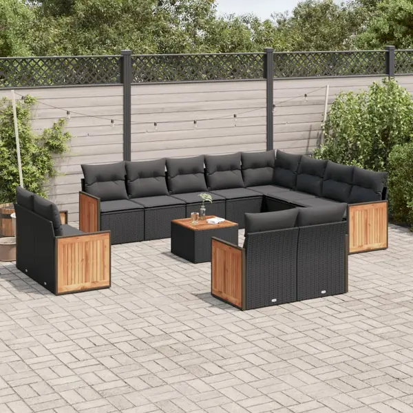 Gossi set mobilier de gradina cu perne, 13 piese, negru, poliratan