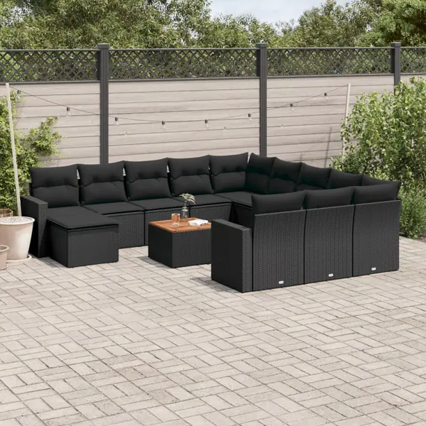 Gossi set mobilier de gradina cu perne, 13 piese, negru, poliratan