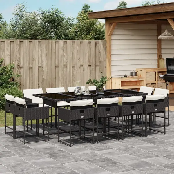 Gossi set mobilier de gradina cu perne, 13 piese, negru, poliratan