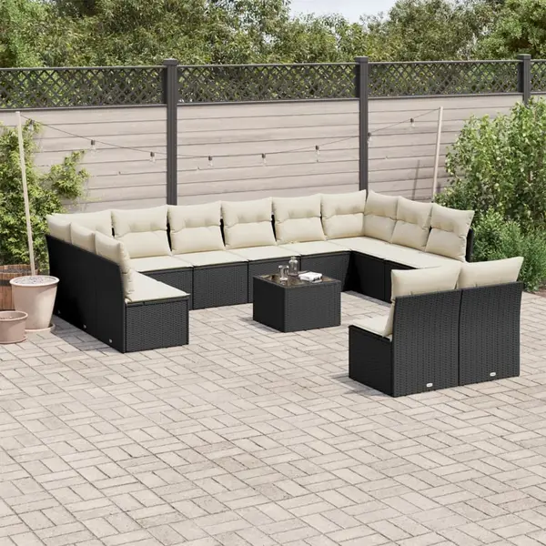 Gossi set mobilier de gradina cu perne, 13 piese, negru, poliratan