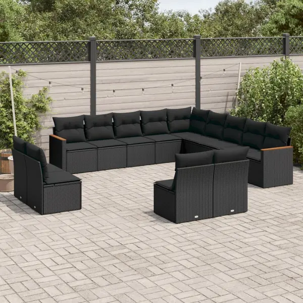 Gossi set mobilier de gradina cu perne, 13 piese, negru, poliratan