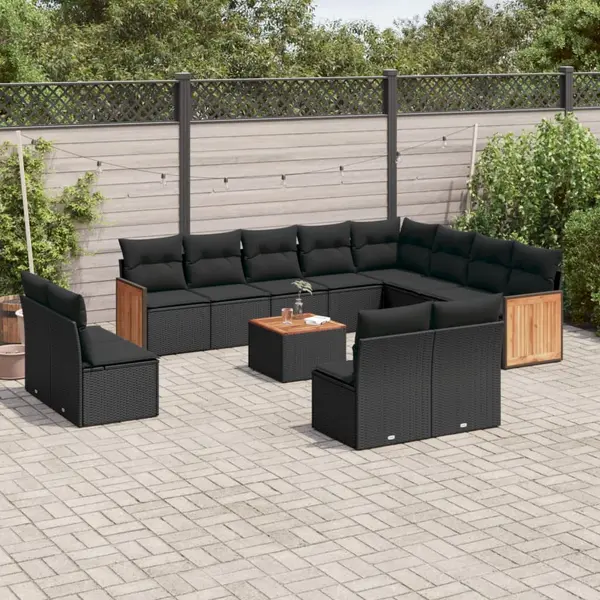 Gossi set mobilier de gradina cu perne, 13 piese, negru, poliratan