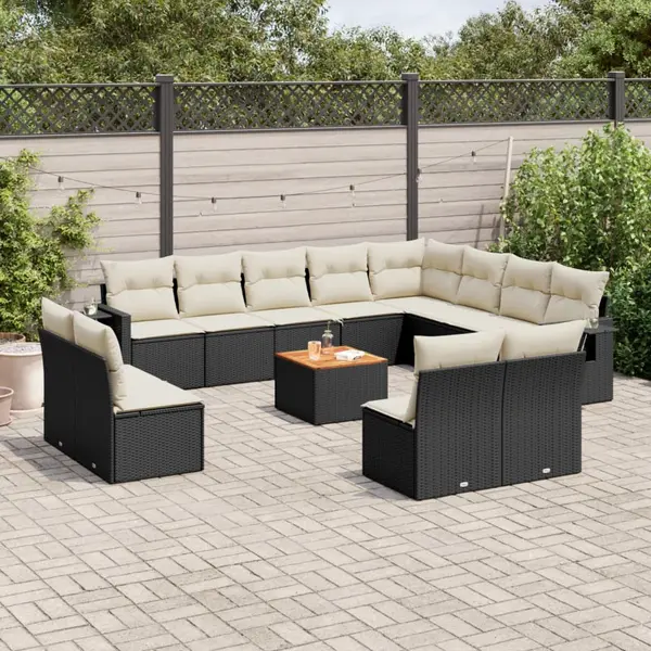 Gossi set mobilier de gradina cu perne, 13 piese, negru, poliratan