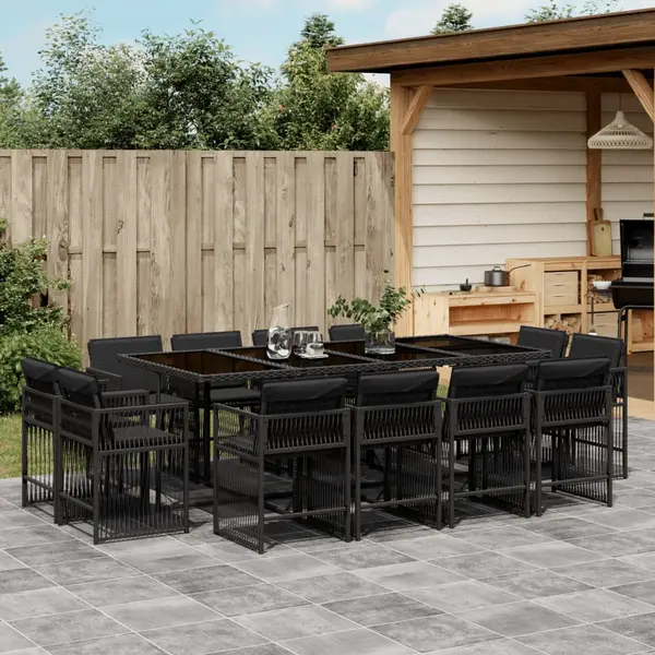 Gossi set mobilier de gradina cu perne, 13 piese, negru, poliratan
