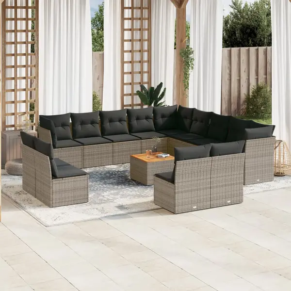 Gossi set mobilier de gradina cu perne, 14 piese, gri, poliratan