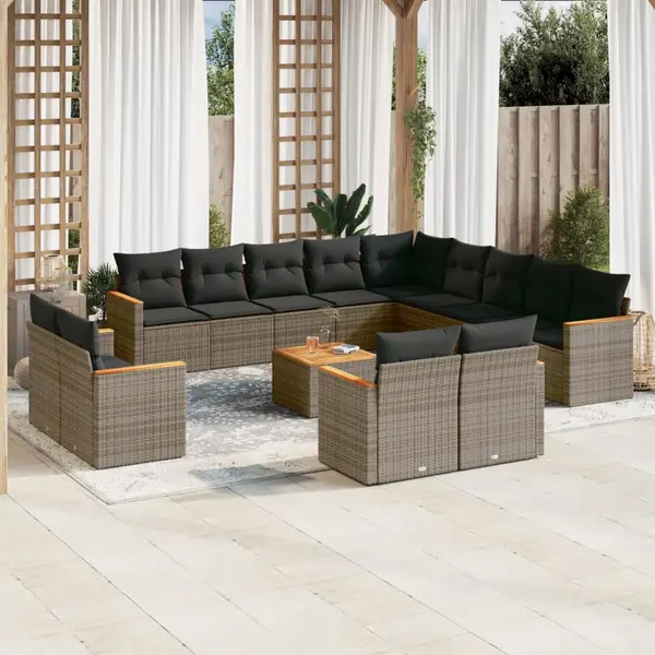 Gossi set mobilier de gradina cu perne, 14 piese, gri, poliratan