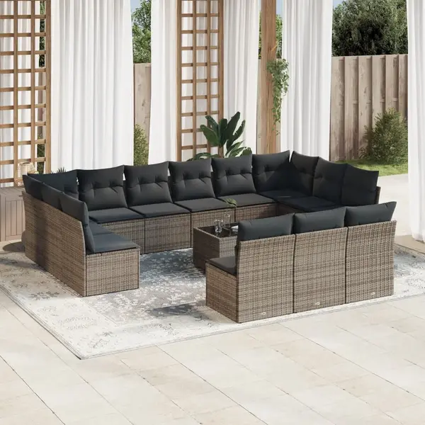 Gossi set mobilier de gradina cu perne, 14 piese, gri, poliratan