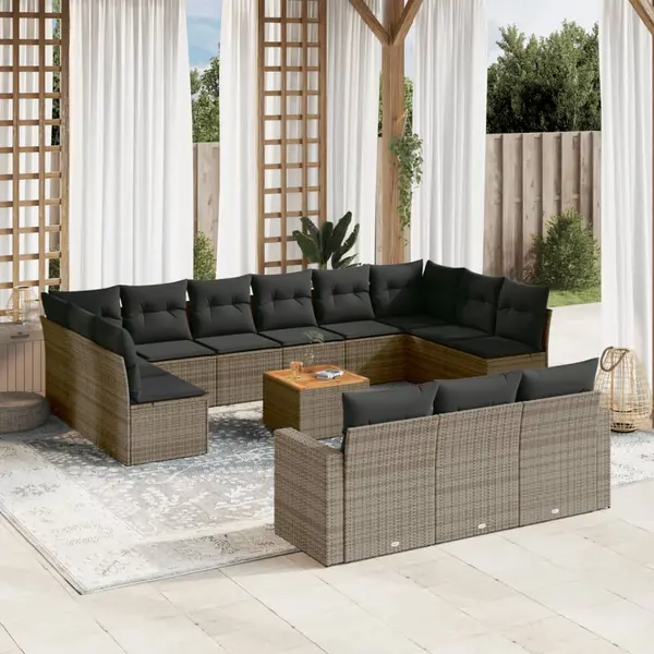 Gossi set mobilier de gradina cu perne, 14 piese, gri, poliratan