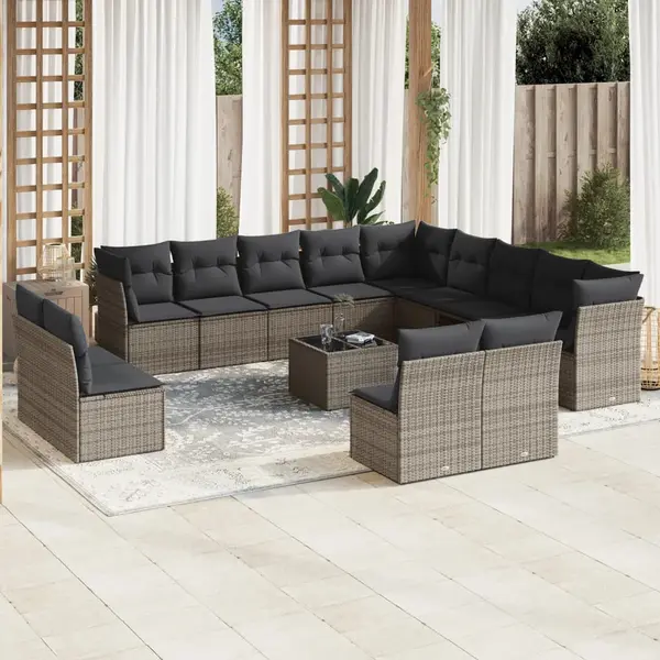 Gossi set mobilier de gradina cu perne, 14 piese, gri, poliratan