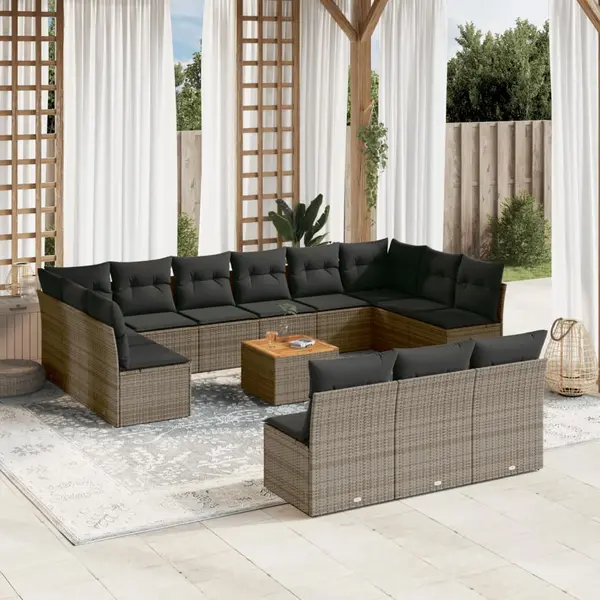 Gossi set mobilier de gradina cu perne, 14 piese, gri, poliratan