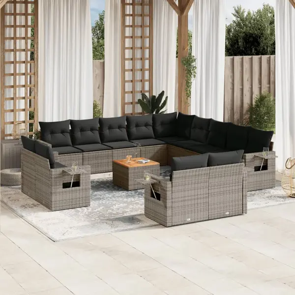 Gossi set mobilier de gradina cu perne, 14 piese, gri, poliratan