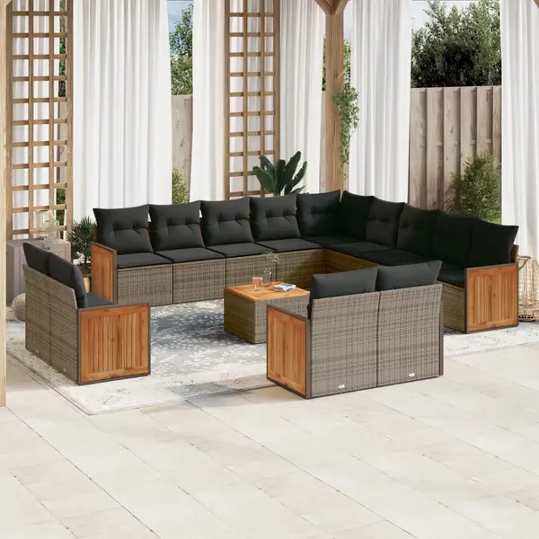 Gossi set mobilier de gradina cu perne, 14 piese, gri, poliratan