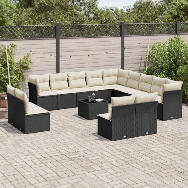 Gossi set mobilier de gradina cu perne, 14 piese, negru, poliratan