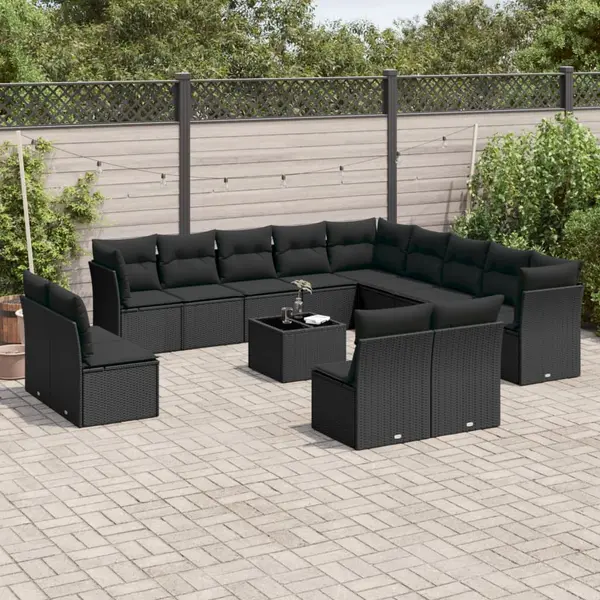 Gossi set mobilier de gradina cu perne, 14 piese, negru, poliratan