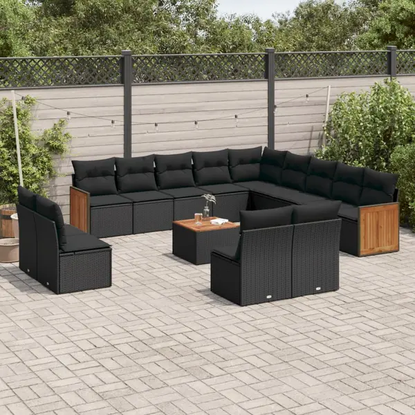 Gossi set mobilier de gradina cu perne, 14 piese, negru, poliratan