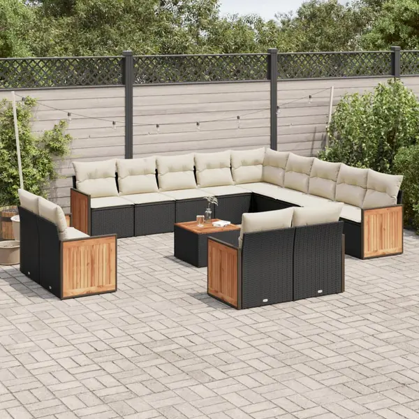 Gossi set mobilier de gradina cu perne, 14 piese, negru, poliratan