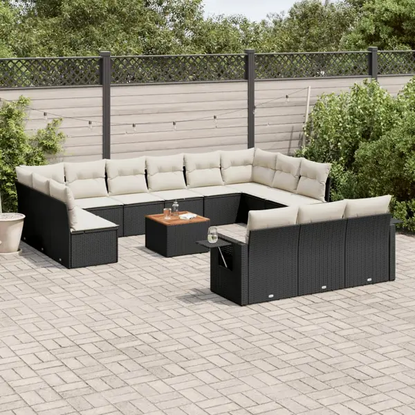 Gossi set mobilier de gradina cu perne, 14 piese, negru, poliratan