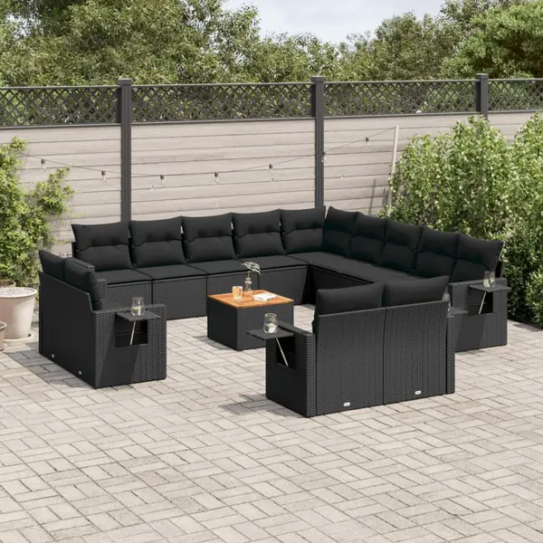 Gossi set mobilier de gradina cu perne, 14 piese, negru, poliratan