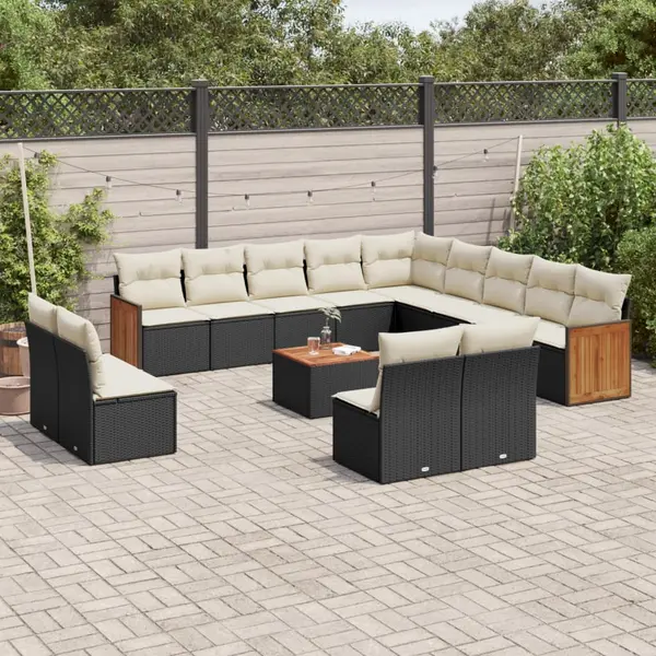 Gossi set mobilier de gradina cu perne, 14 piese, negru, poliratan