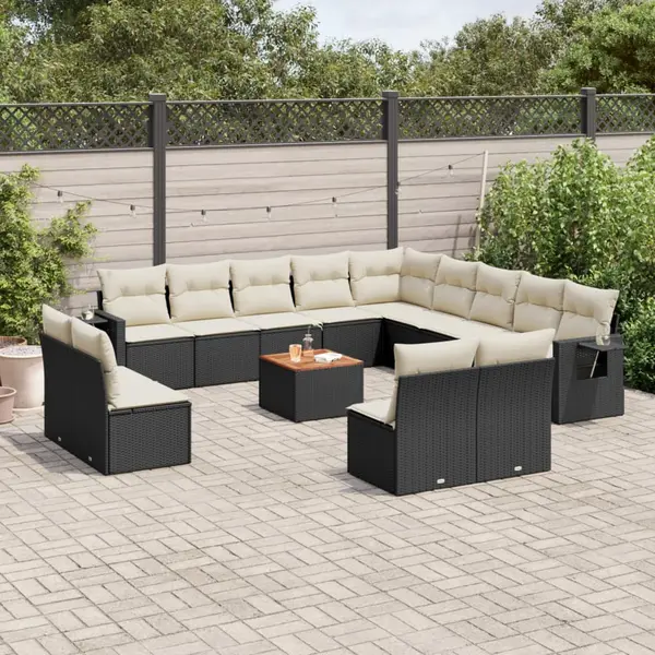 Gossi set mobilier de gradina cu perne, 14 piese, negru, poliratan