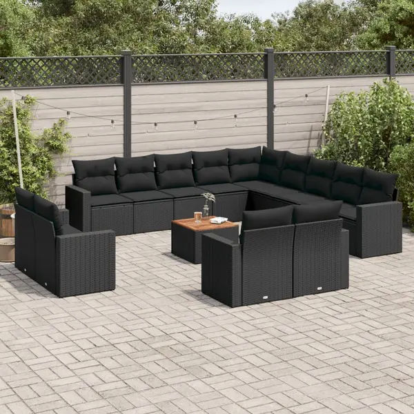 Gossi set mobilier de gradina cu perne, 14 piese, negru, poliratan