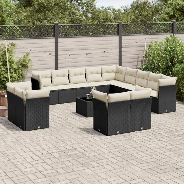 Gossi set mobilier de gradina cu perne, 14 piese, negru, poliratan