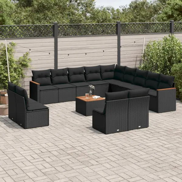 Gossi set mobilier de gradina cu perne, 14 piese, negru, poliratan
