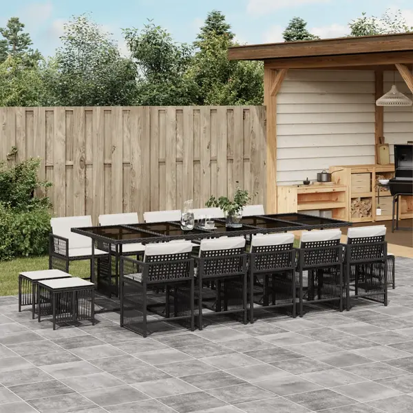 Gossi set mobilier de gradina cu perne, 15 piese, negru, poliratan