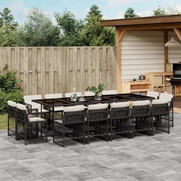 Gossi set mobilier de gradina cu perne, 15 piese, negru, poliratan