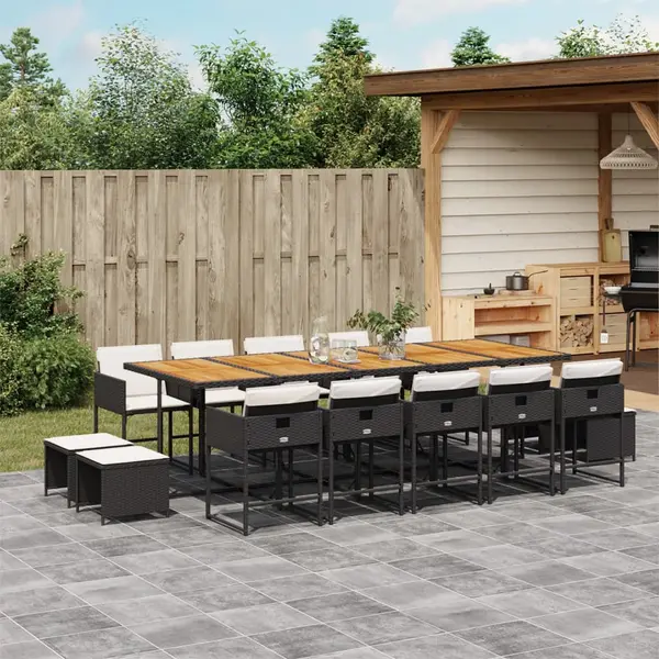 Gossi set mobilier de gradina cu perne, 15 piese, negru, poliratan