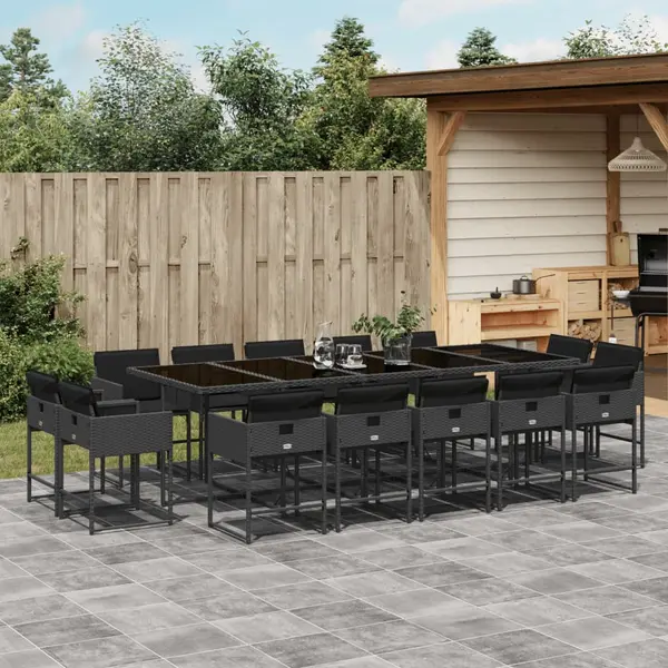 Gossi set mobilier de gradina cu perne, 15 piese, negru, poliratan