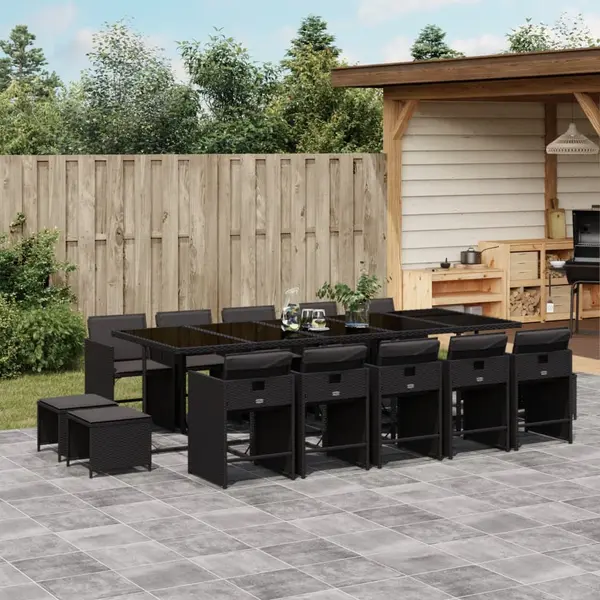 Gossi set mobilier de gradina cu perne, 15 piese, negru, poliratan