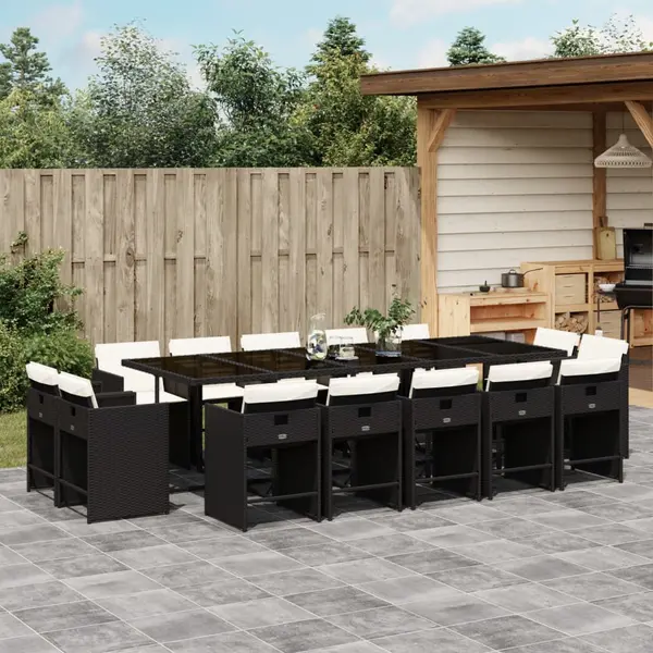Gossi set mobilier de gradina cu perne, 15 piese, negru, poliratan